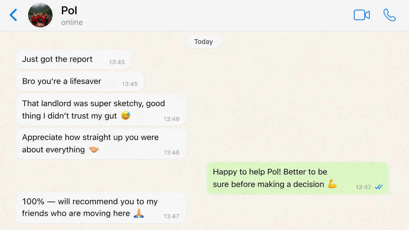 WhatsApp message from Pol