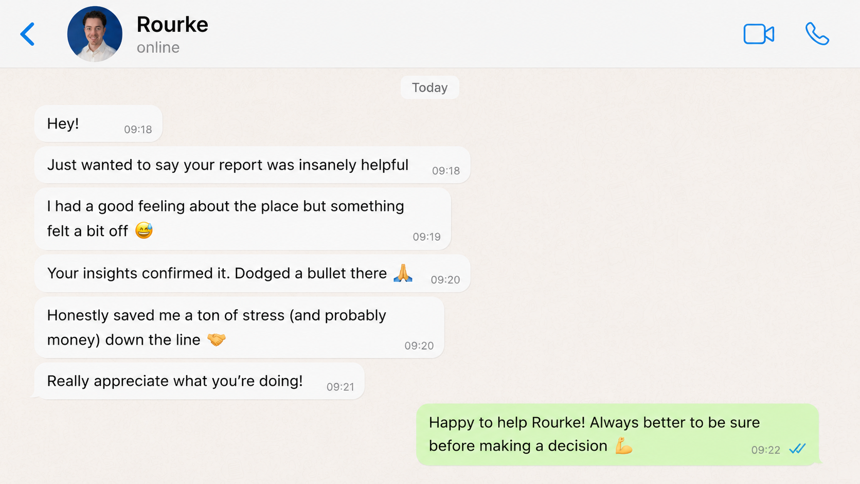 WhatsApp message from Rourke